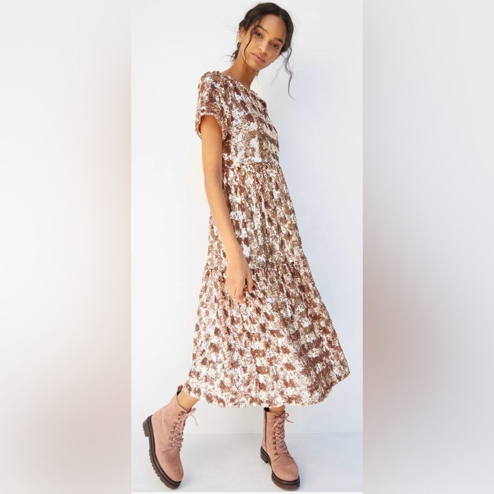 Anthropologie Brown and White Midi Dress